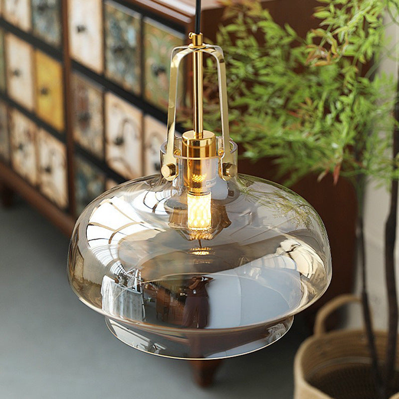 Zeitgenössische Retro-Transparente Hardware Glas Eisen 1 - Licht Pendelleuchte Für Wohnzimmer 