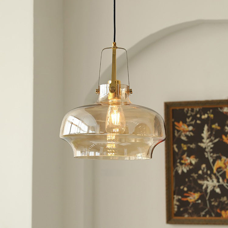 Zeitgenössische Retro-Transparente Hardware Glas Eisen 1 - Licht Pendelleuchte Für Wohnzimmer 