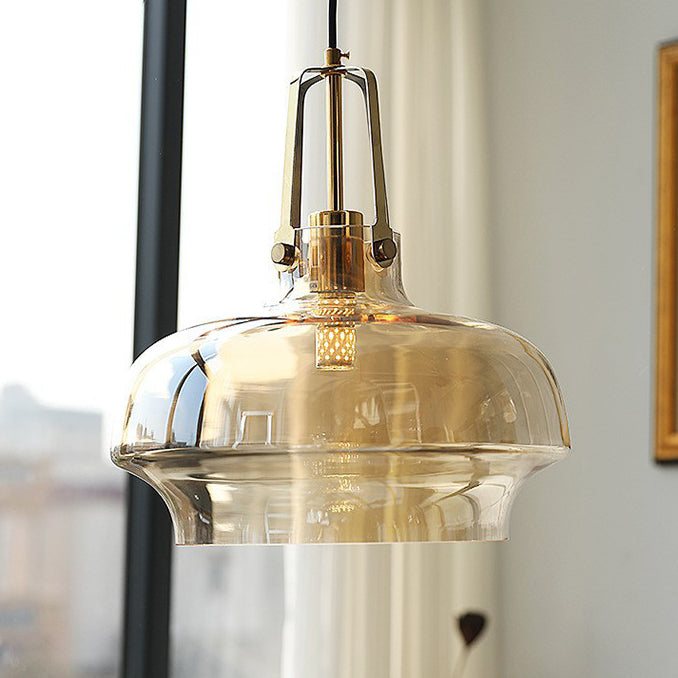 Zeitgenössische Retro-Transparente Hardware Glas Eisen 1 - Licht Pendelleuchte Für Wohnzimmer 