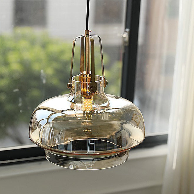 Zeitgenössische Retro-Transparente Hardware Glas Eisen 1 - Licht Pendelleuchte Für Wohnzimmer 