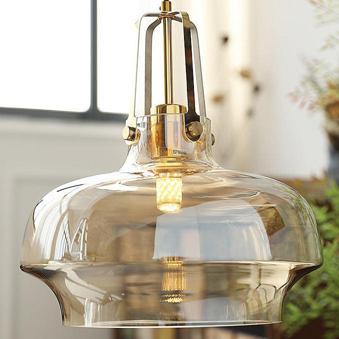 Zeitgenössische Retro-Transparente Hardware Glas Eisen 1 - Licht Pendelleuchte Für Wohnzimmer 