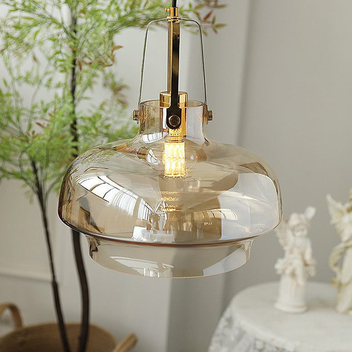 Zeitgenössische Retro-Transparente Hardware Glas Eisen 1 - Licht Pendelleuchte Für Wohnzimmer 