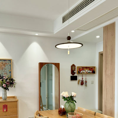 Traditionelle chinesische Hutform Aluminium Eisen LED Pendelleuchte für Esszimmer 