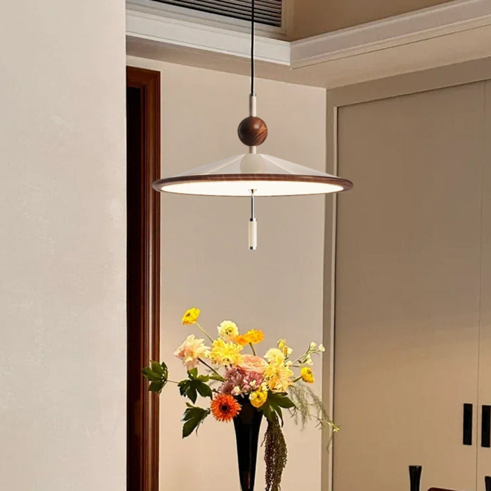 Traditionelle chinesische Hutform Aluminium Eisen LED Pendelleuchte für Esszimmer 