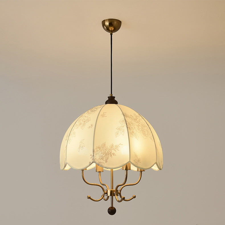 Traditional Chinese Leaves Pattern Solid Wood Fabric Iron 4/5 - Light Chandelier For Dining Room