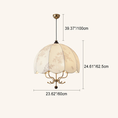 Traditional Chinese Leaves Pattern Solid Wood Fabric Iron 4/5 - Light Chandelier For Dining Room