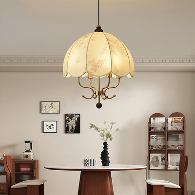Traditional Chinese Leaves Pattern Solid Wood Fabric Iron 4/5 - Light Chandelier For Dining Room