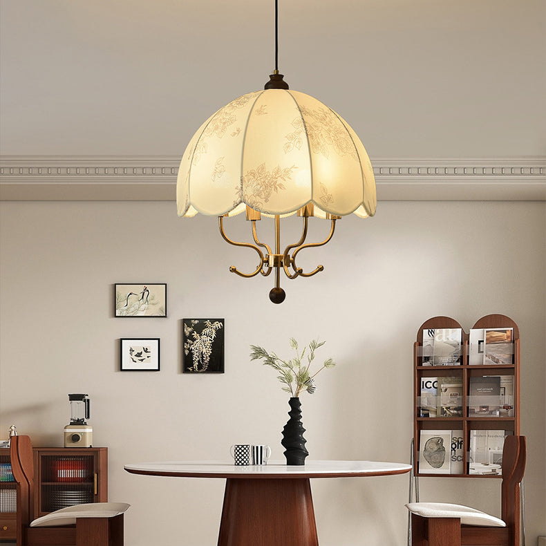 Traditional Chinese Leaves Pattern Solid Wood Fabric Iron 4/5 - Light Chandelier For Dining Room