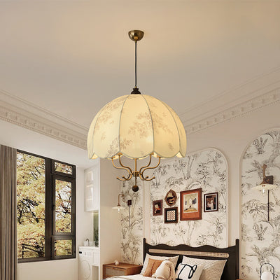 Traditional Chinese Leaves Pattern Solid Wood Fabric Iron 4/5 - Light Chandelier For Dining Room