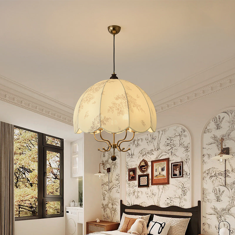 Traditional Chinese Leaves Pattern Solid Wood Fabric Iron 4/5 - Light Chandelier For Dining Room