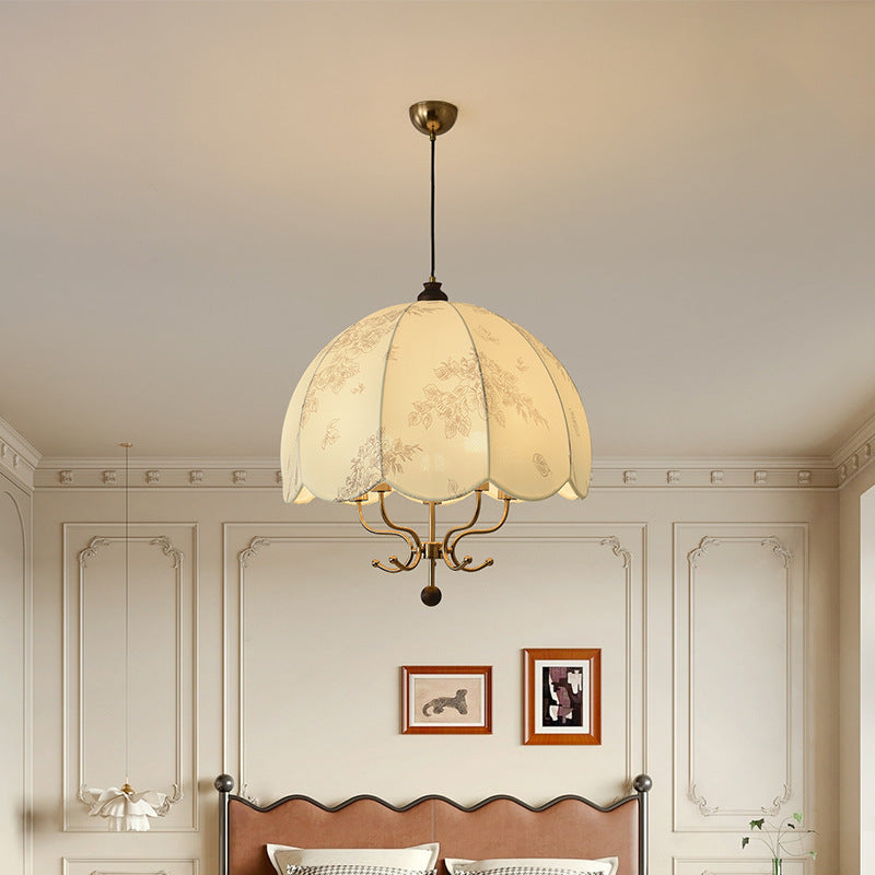 Traditional Chinese Leaves Pattern Solid Wood Fabric Iron 4/5 - Light Chandelier For Dining Room