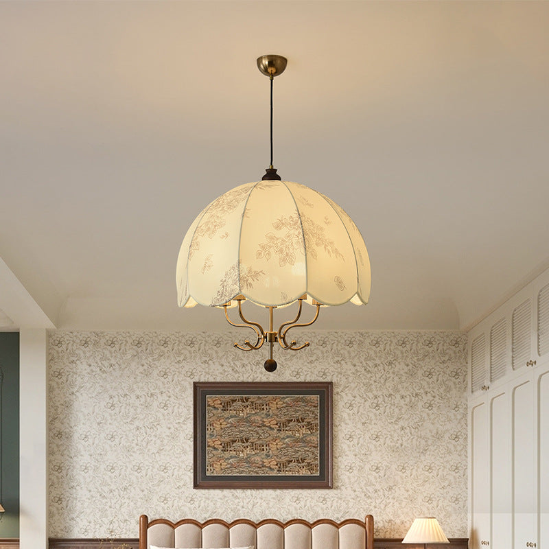 Traditional Chinese Leaves Pattern Solid Wood Fabric Iron 4/5 - Light Chandelier For Dining Room