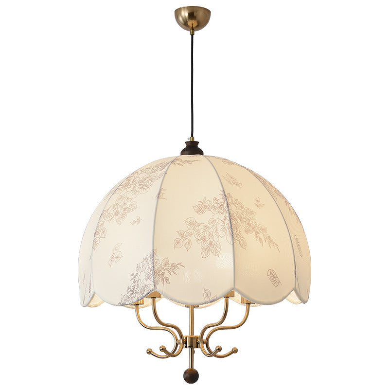 Traditional Chinese Leaves Pattern Solid Wood Fabric Iron 4/5 - Light Chandelier For Dining Room