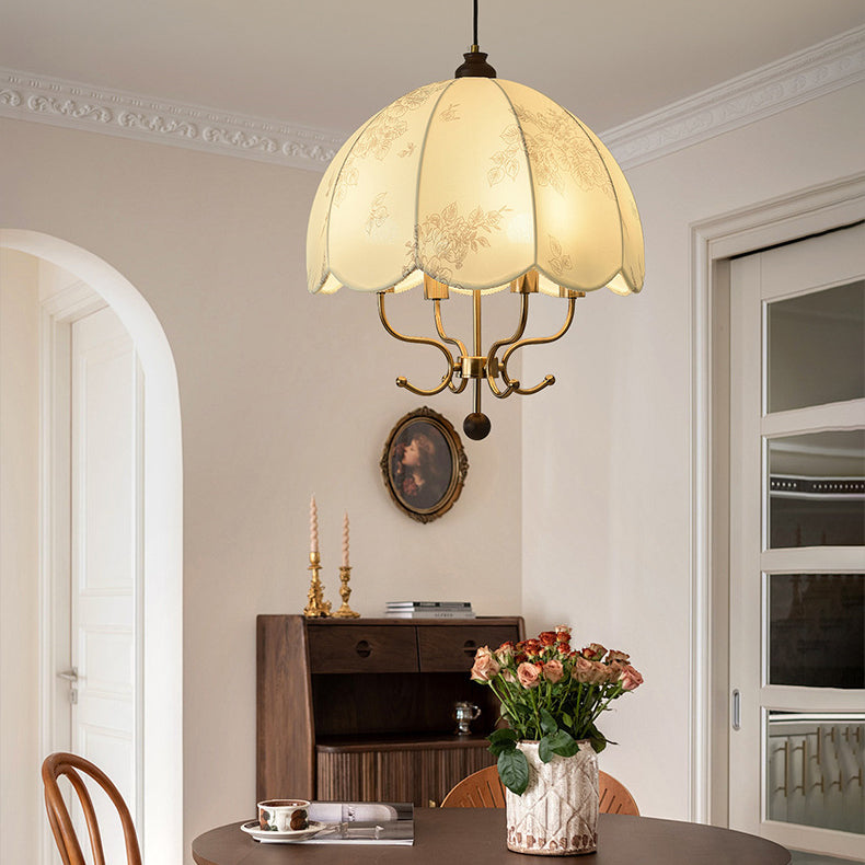 Traditional Chinese Leaves Pattern Solid Wood Fabric Iron 4/5 - Light Chandelier For Dining Room