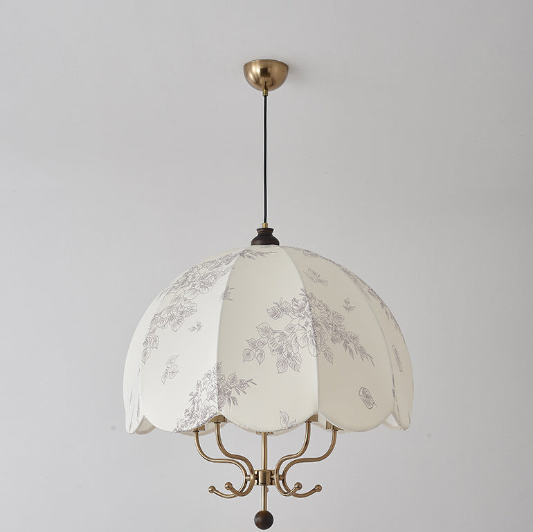 Traditional Chinese Leaves Pattern Solid Wood Fabric Iron 4/5 - Light Chandelier For Dining Room