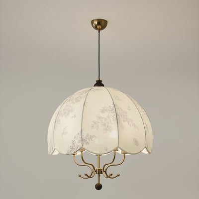 Traditional Chinese Leaves Pattern Solid Wood Fabric Iron 4/5 - Light Chandelier For Dining Room