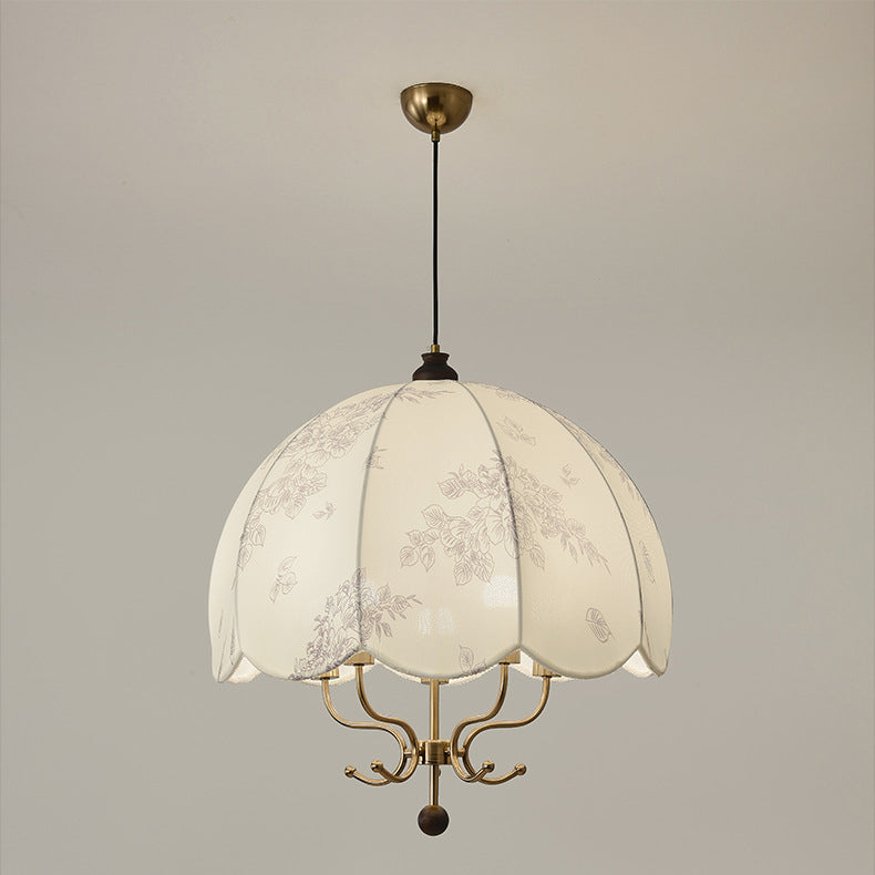 Traditional Chinese Leaves Pattern Solid Wood Fabric Iron 4/5 - Light Chandelier For Dining Room