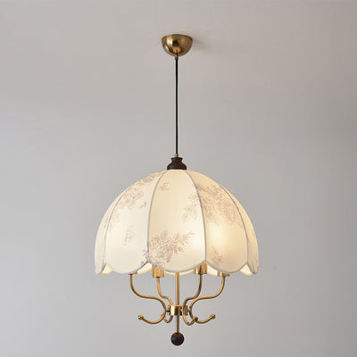 Traditional Chinese Leaves Pattern Solid Wood Fabric Iron 4/5 - Light Chandelier For Dining Room