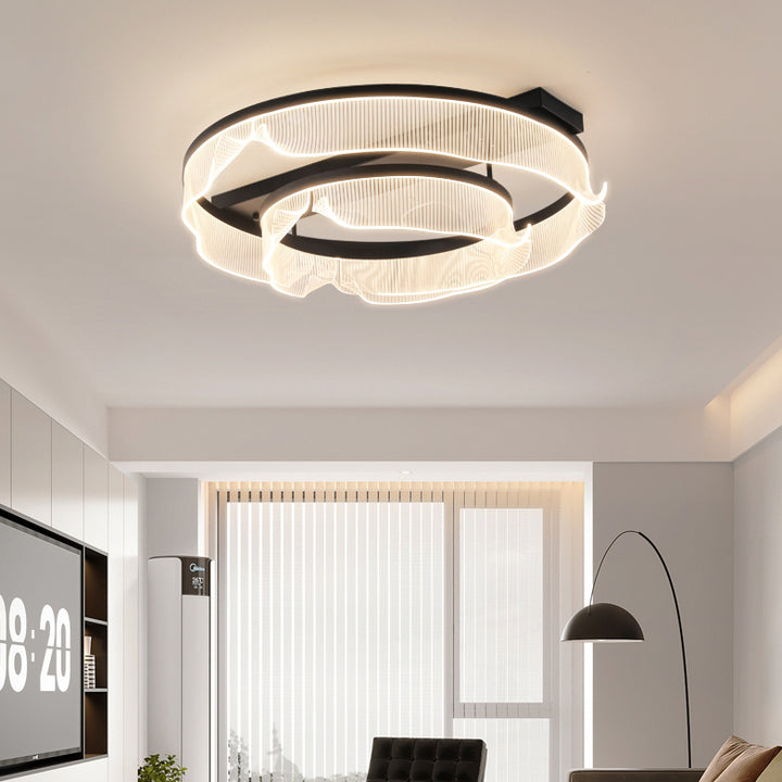 Plafonnier LED contemporain scandinave rond en fer, aluminium et acrylique pour chambre à coucher 