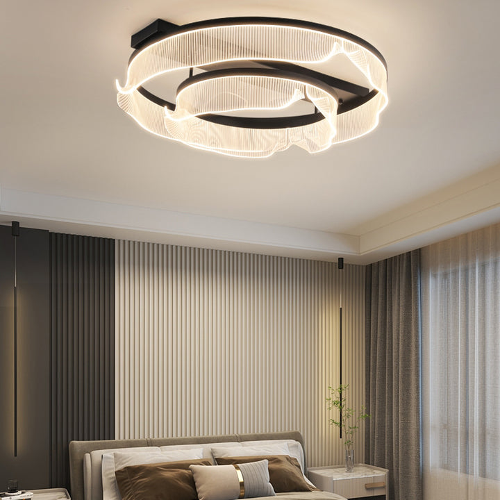 Plafonnier LED contemporain scandinave rond en fer, aluminium et acrylique pour chambre à coucher 