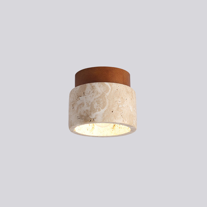 Plafonnier semi-encastré à 1 lumière en bois massif avec verre travertin jaune rond traditionnel japonais pour couloirs 