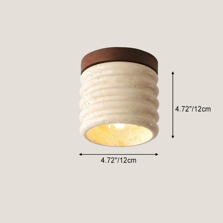 Plafonnier semi-encastré à 1 lumière en bois massif avec verre travertin jaune rond traditionnel japonais pour couloirs 