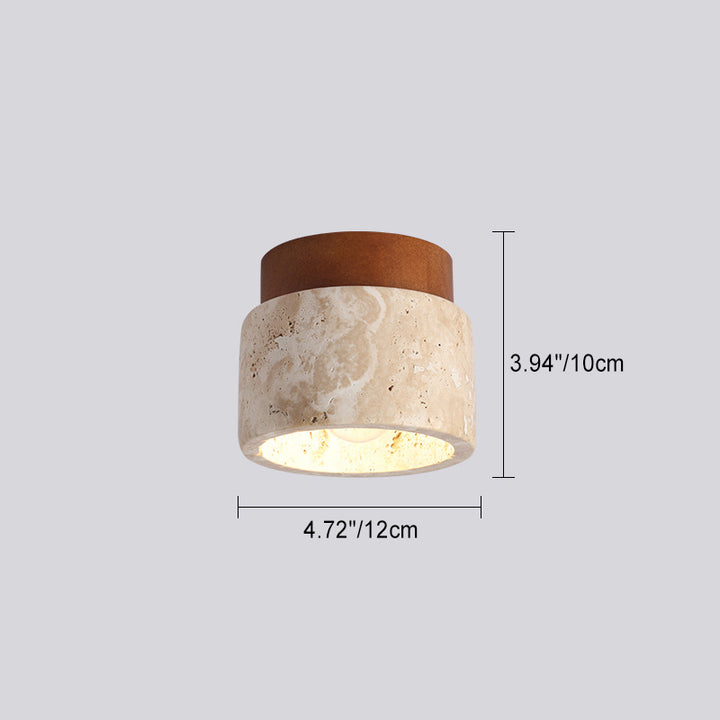 Plafonnier semi-encastré à 1 lumière en bois massif avec verre travertin jaune rond traditionnel japonais pour couloirs 