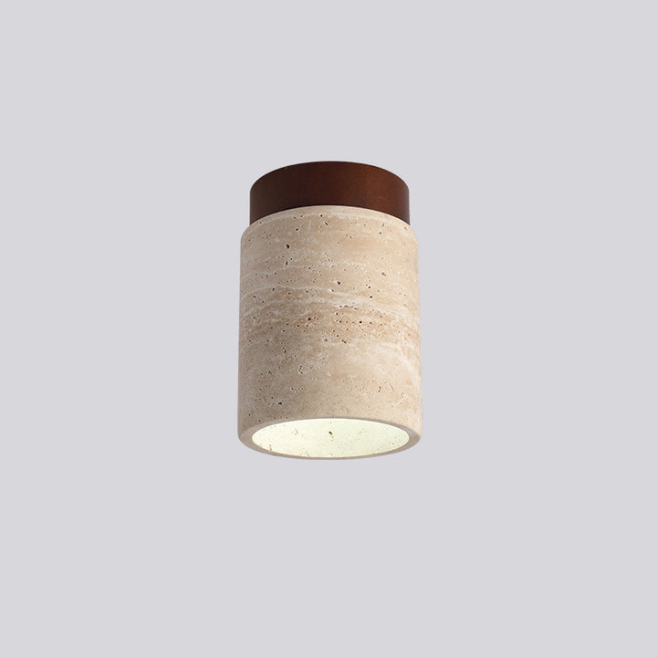 Plafonnier semi-encastré à 1 lumière en bois massif avec verre travertin jaune rond traditionnel japonais pour couloirs 