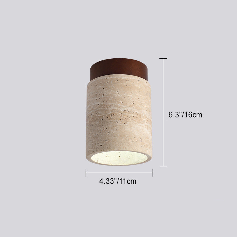 Plafonnier semi-encastré à 1 lumière en bois massif avec verre travertin jaune rond traditionnel japonais pour couloirs 