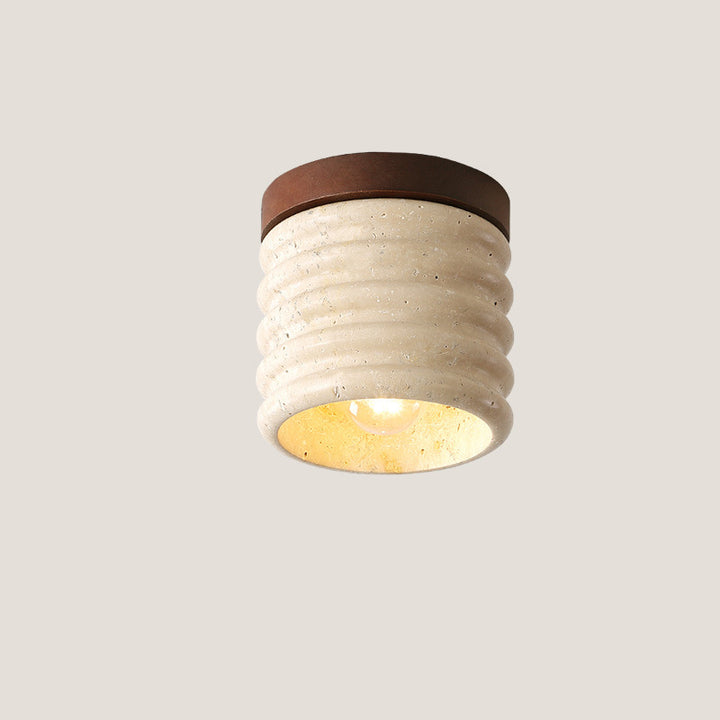 Plafonnier semi-encastré à 1 lumière en bois massif avec verre travertin jaune rond traditionnel japonais pour couloirs 