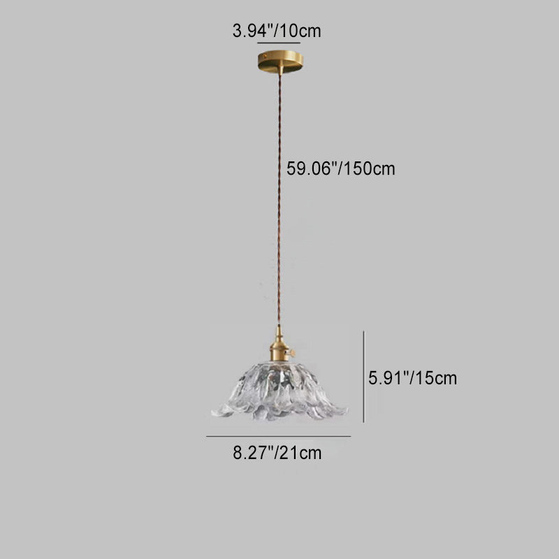 Lustre suspendu contemporain rétro en verre transparent cuivré avec motif de fleurs - 1 lumière pour salle à manger 
