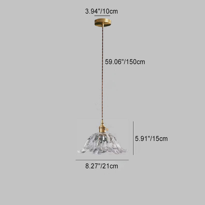 Lustre suspendu contemporain rétro en verre transparent cuivré avec motif de fleurs - 1 lumière pour salle à manger 