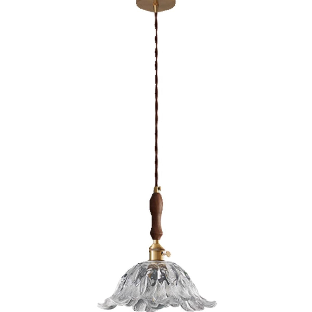 Lustre suspendu contemporain rétro en verre transparent cuivré avec motif de fleurs - 1 lumière pour salle à manger 