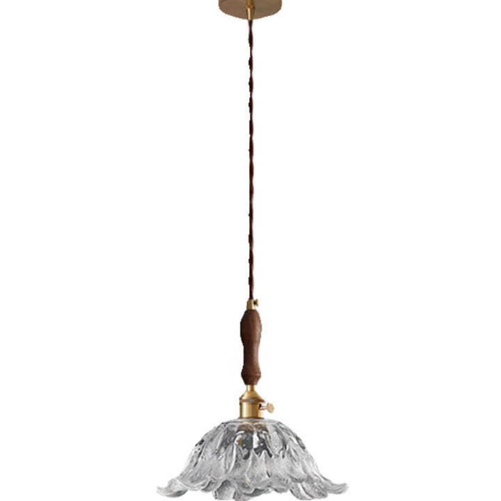 Lustre suspendu contemporain rétro en verre transparent cuivré avec motif de fleurs - 1 lumière pour salle à manger 