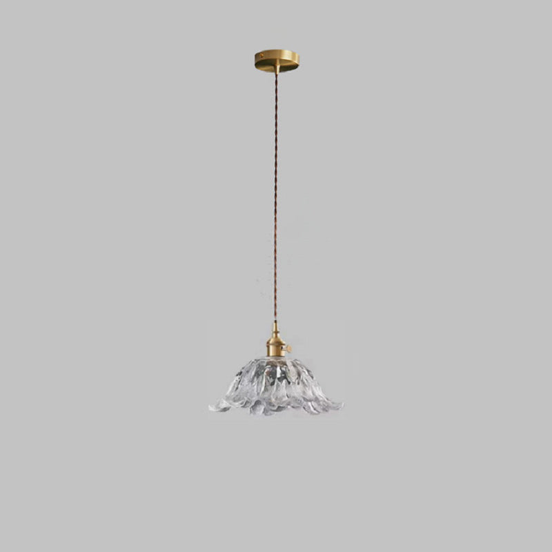 Lustre suspendu contemporain rétro en verre transparent cuivré avec motif de fleurs - 1 lumière pour salle à manger 