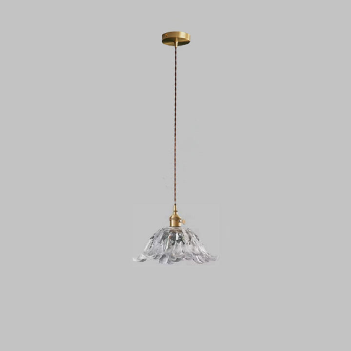 Lustre suspendu contemporain rétro en verre transparent cuivré avec motif de fleurs - 1 lumière pour salle à manger 