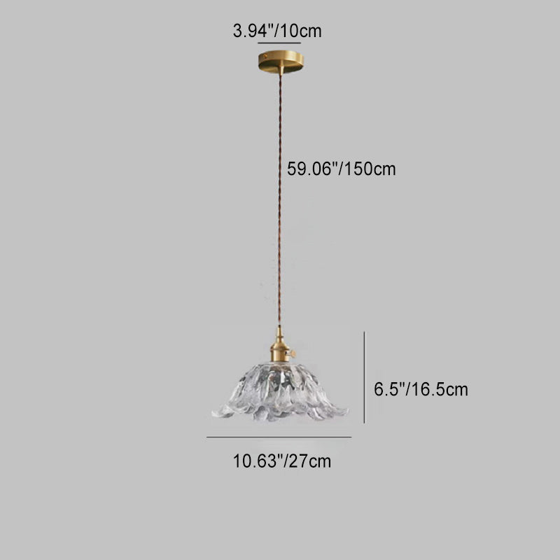 Lustre suspendu contemporain rétro en verre transparent cuivré avec motif de fleurs - 1 lumière pour salle à manger 