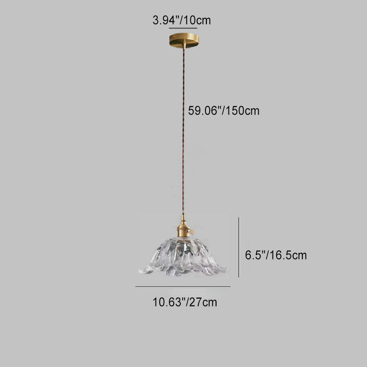 Lustre suspendu contemporain rétro en verre transparent cuivré avec motif de fleurs - 1 lumière pour salle à manger 