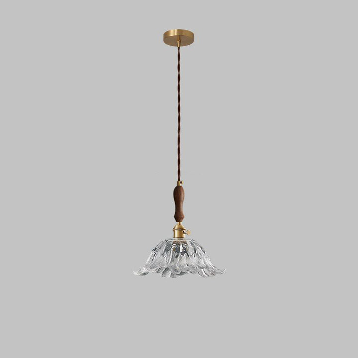 Lustre suspendu contemporain rétro en verre transparent cuivré avec motif de fleurs - 1 lumière pour salle à manger 