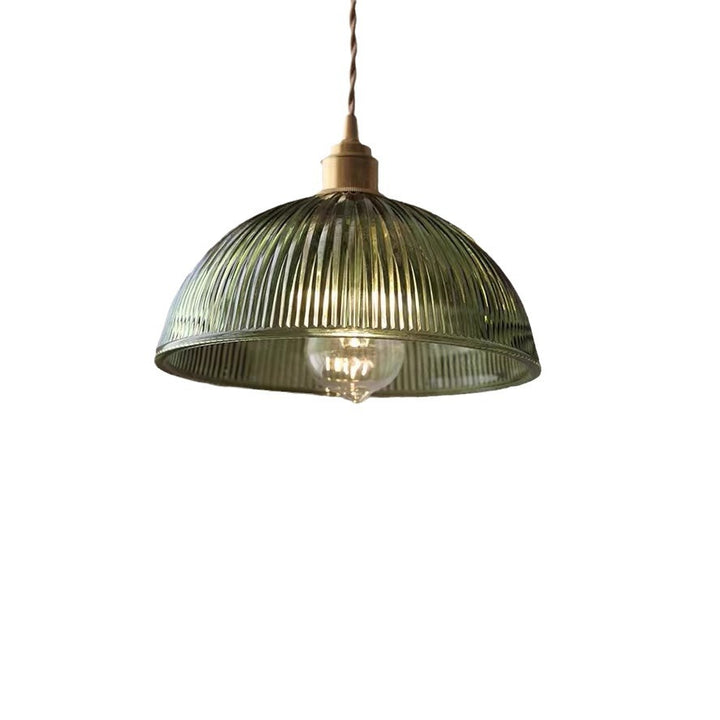 Suspension lumineuse contemporaine en laiton avec verre à rayures en forme de chapeau nordique 1 - Lumière pour salon 