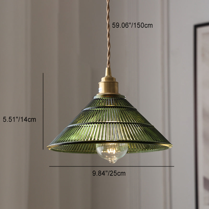 Suspension lumineuse contemporaine en laiton avec verre à rayures en forme de chapeau nordique 1 - Lumière pour salon 
