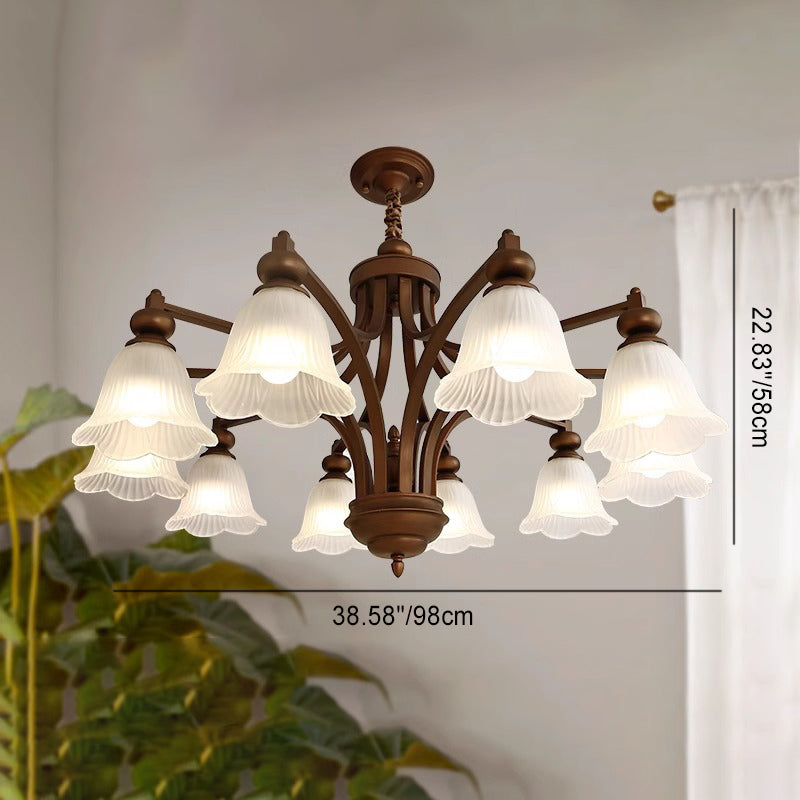 Traditionelle französische Blumen Glas Eisen 3/6/8/10 - Licht Kronleuchter für Wohnzimmer 
