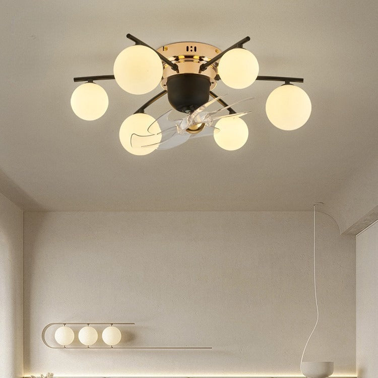 Contemporary Nordic Iron Glass Balls 6/9 - Light Semi-Flush Mount Ceiling Fan Light For Living Room