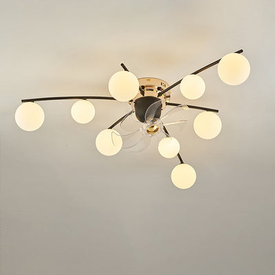 Contemporary Nordic Iron Glass Balls 6/9 - Light Semi-Flush Mount Ceiling Fan Light For Living Room