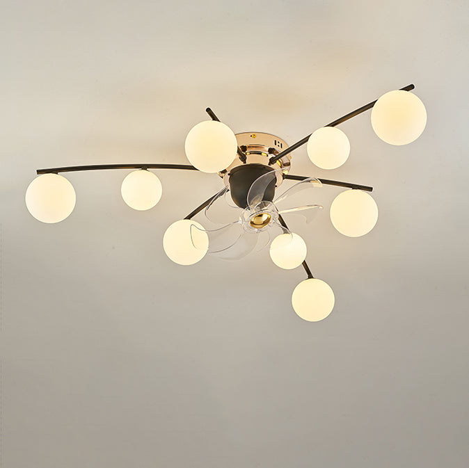 Contemporary Nordic Iron Glass Balls 6/9 - Light Semi-Flush Mount Ceiling Fan Light For Living Room
