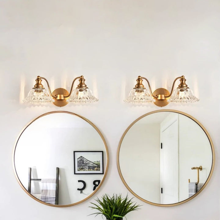 Lámpara de pared contemporánea nórdica de vidrio de hierro con pétalos 2 luces para dormitorio 