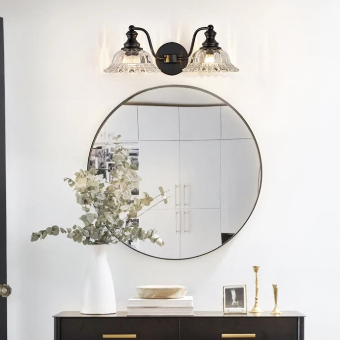 Lámpara de pared contemporánea nórdica de vidrio de hierro con pétalos 2 luces para dormitorio 