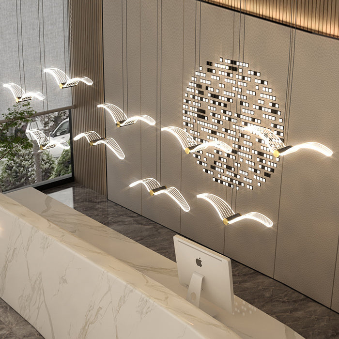 Contemporary Creative Seagull Iron Acrylic LED Pendant Light For Dining Room