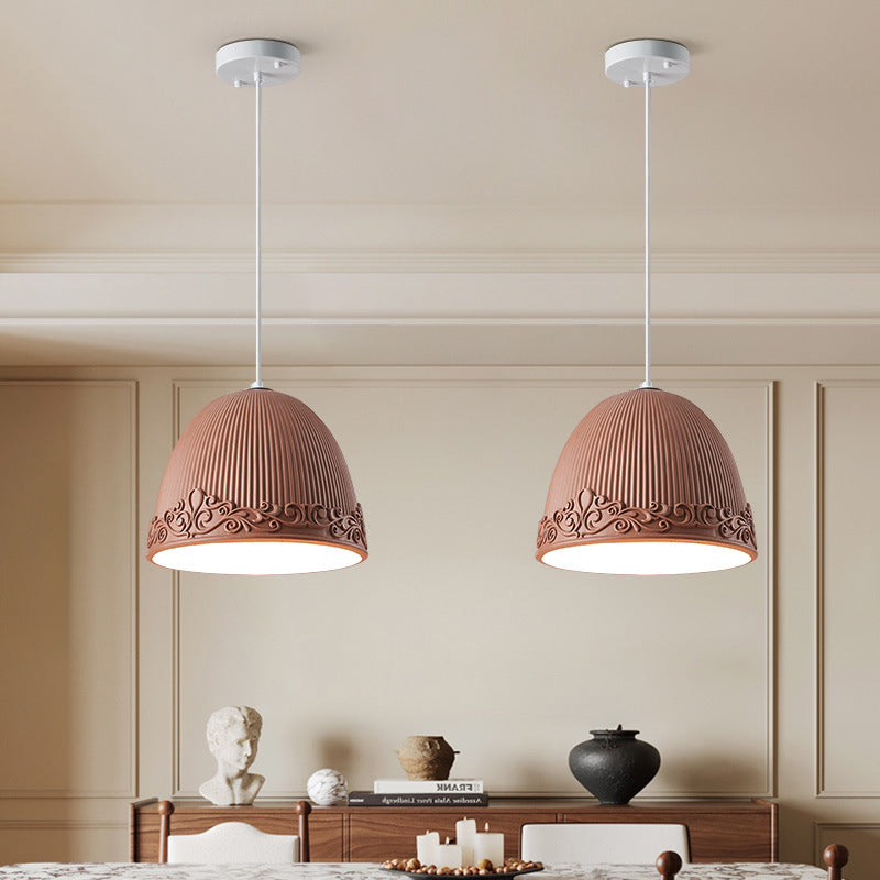 Contemporary Scandinavian Bowl Shape Semicircle Glass Resin 1 - Light Pendant Light For Dining Room
