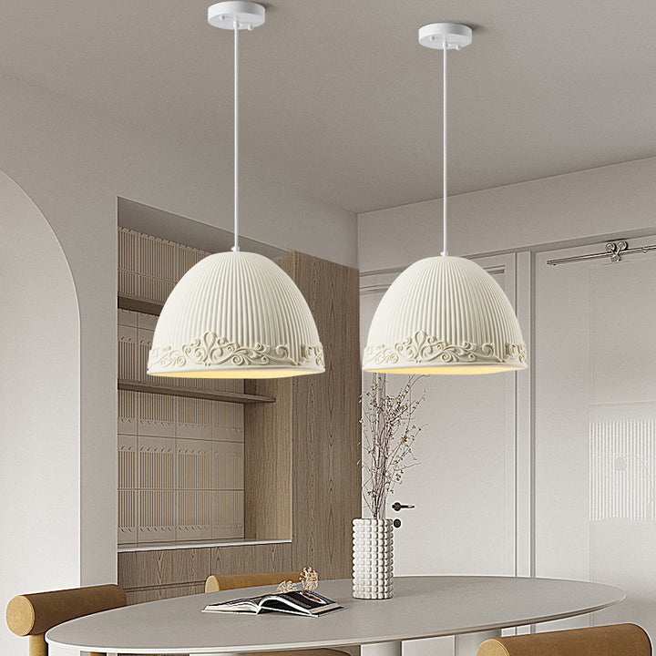 Zeitgenössische skandinavische Schalenform Halbkugel Glasharz 1 - Licht Pendelleuchte für Esszimmer 